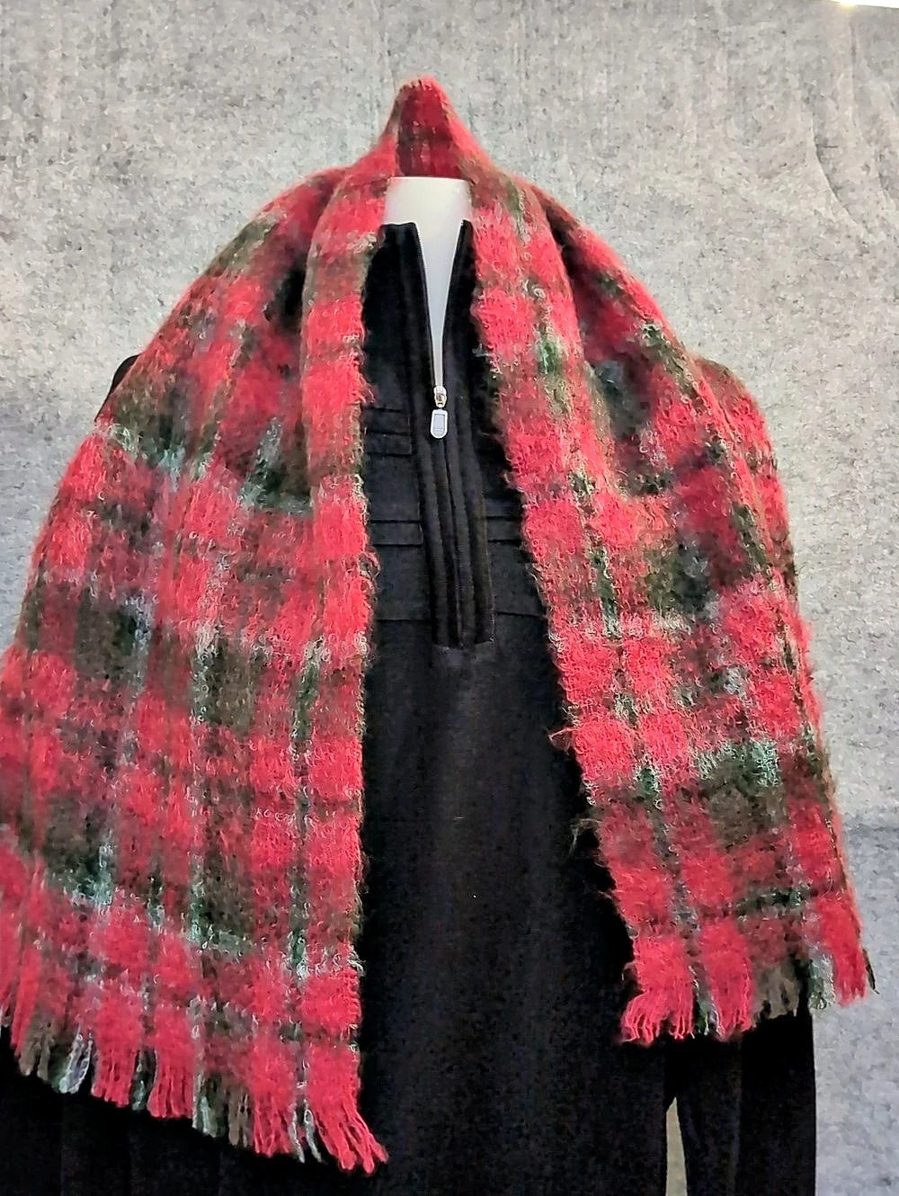 Blackrock Mohair Pile Tartan Scarf in Red & Green